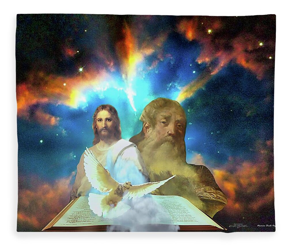 Scripture Fleece Blanket featuring the digital art Father Son and Holy Ghost by Norman Brule