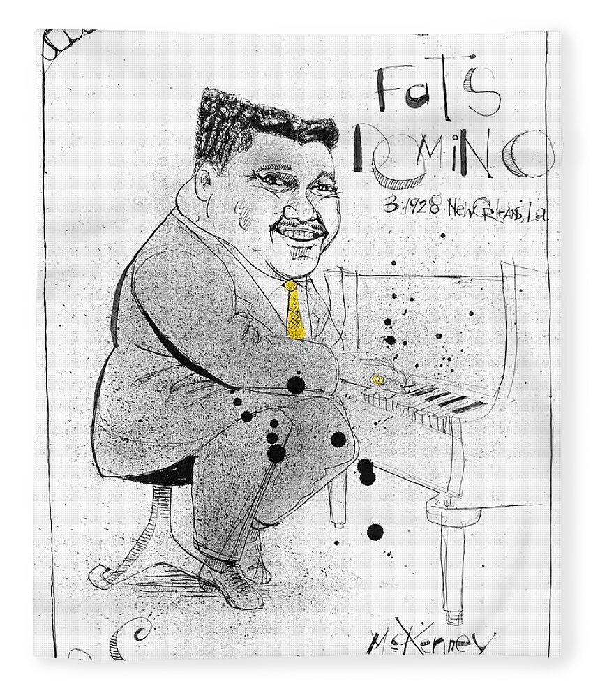  Fleece Blanket featuring the drawing Fats Domino by Phil Mckenney