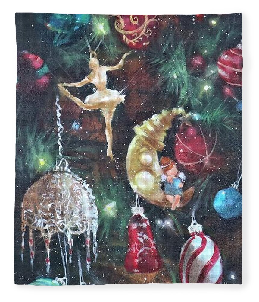 Christmas Ornaments Fleece Blanket featuring the painting Favorite Things by Tom Shropshire
