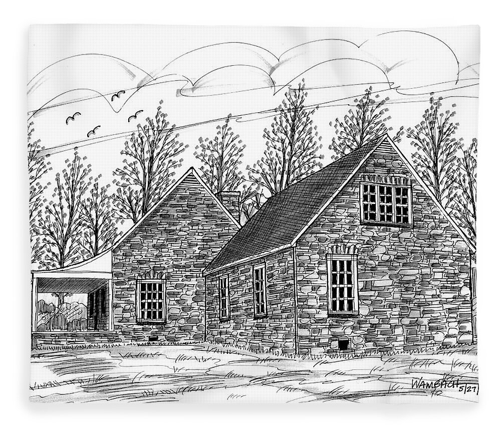 Fdr Fleece Blanket featuring the drawing FDRs Top Cottage Hyde Park NY by Richard Wambach