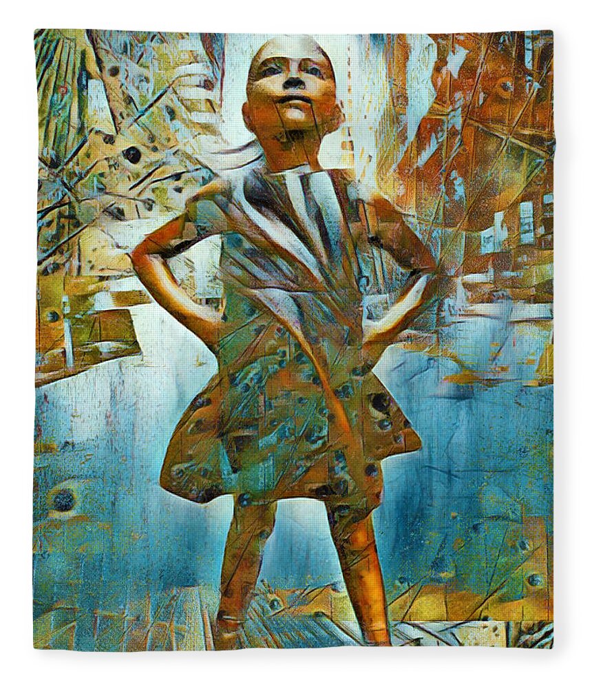 Fearless Fleece Blanket featuring the painting Fearless Girl Future Is Female Painting 1 by Tony Rubino