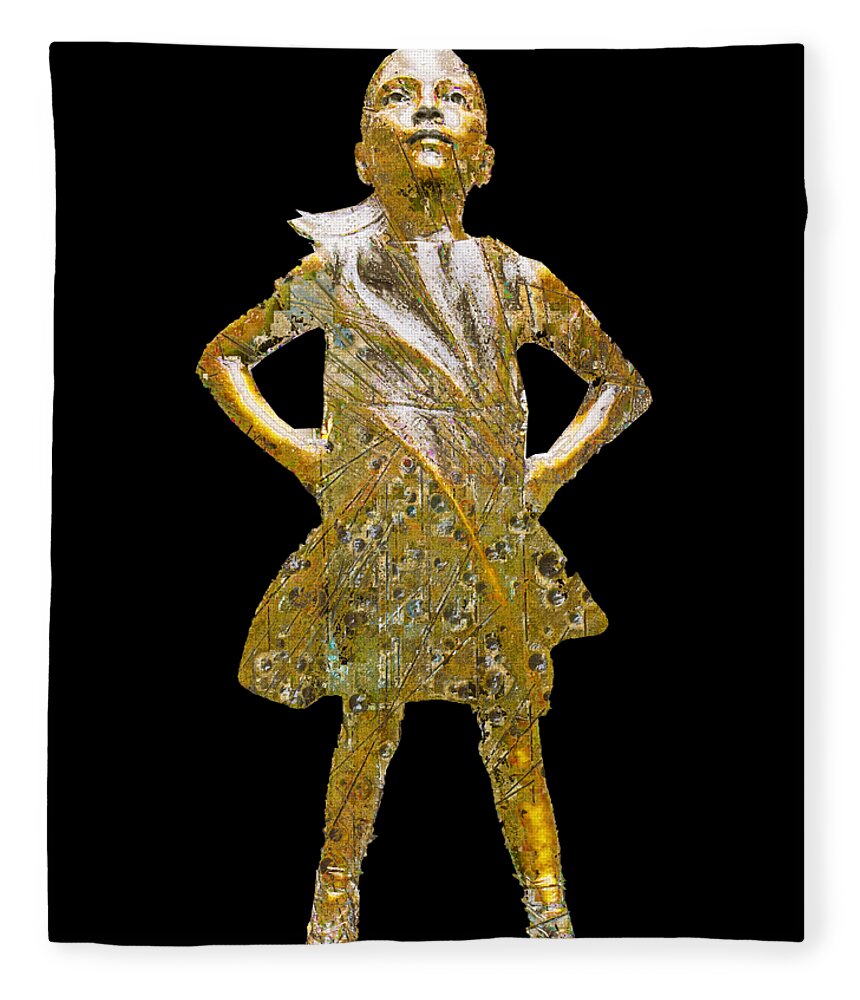 Fearless Fleece Blanket featuring the painting Fearless Girl Future Is Female T-Shirt by Tony Rubino