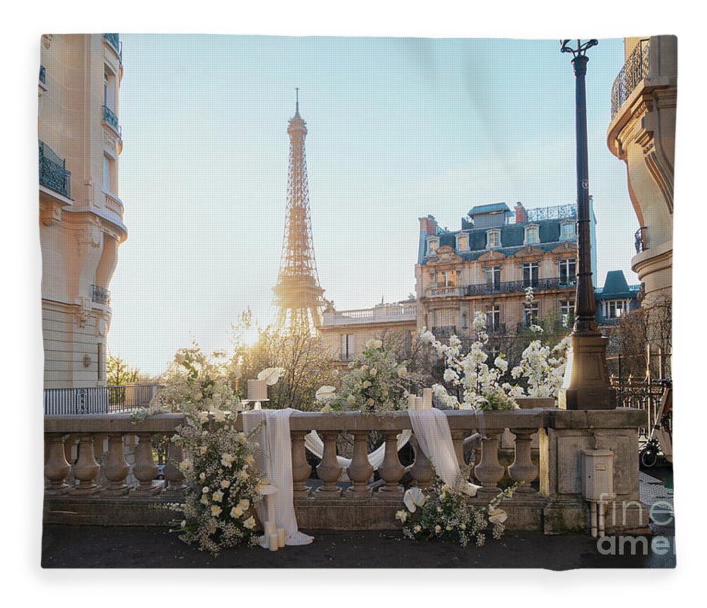 Eiffel Fleece Blanket featuring the photograph Festive Paris Street by Anastasy Yarmolovich