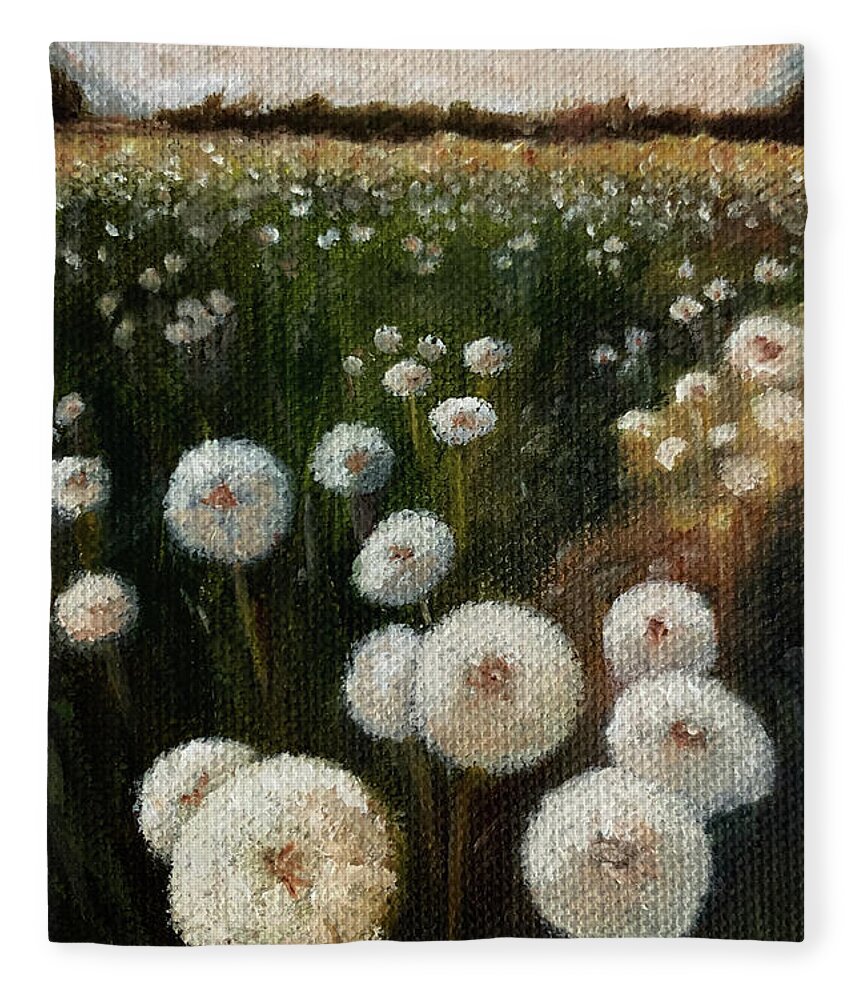 Dandelion Fleece Blanket featuring the painting Field of Wishes by Tracy Hutchinson