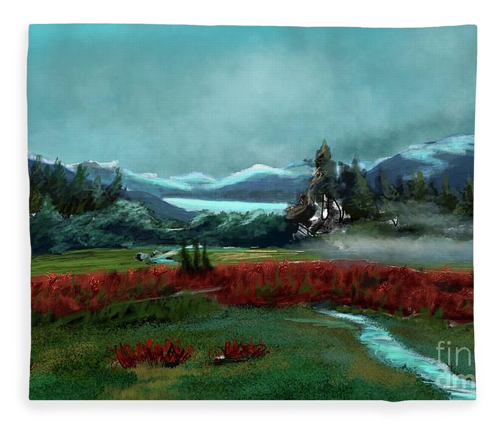 Lupine Fleece Blanket featuring the digital art Fields of Lupine by Doug Gist