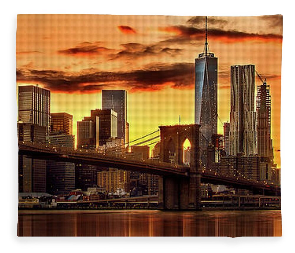 New York City Fleece Blanket featuring the photograph Fiery Sunset Over Manhattan by Az Jackson