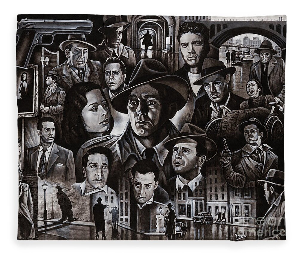 Robert Mitchem Fleece Blanket featuring the painting Film Noir 1950's by Michael Frank
