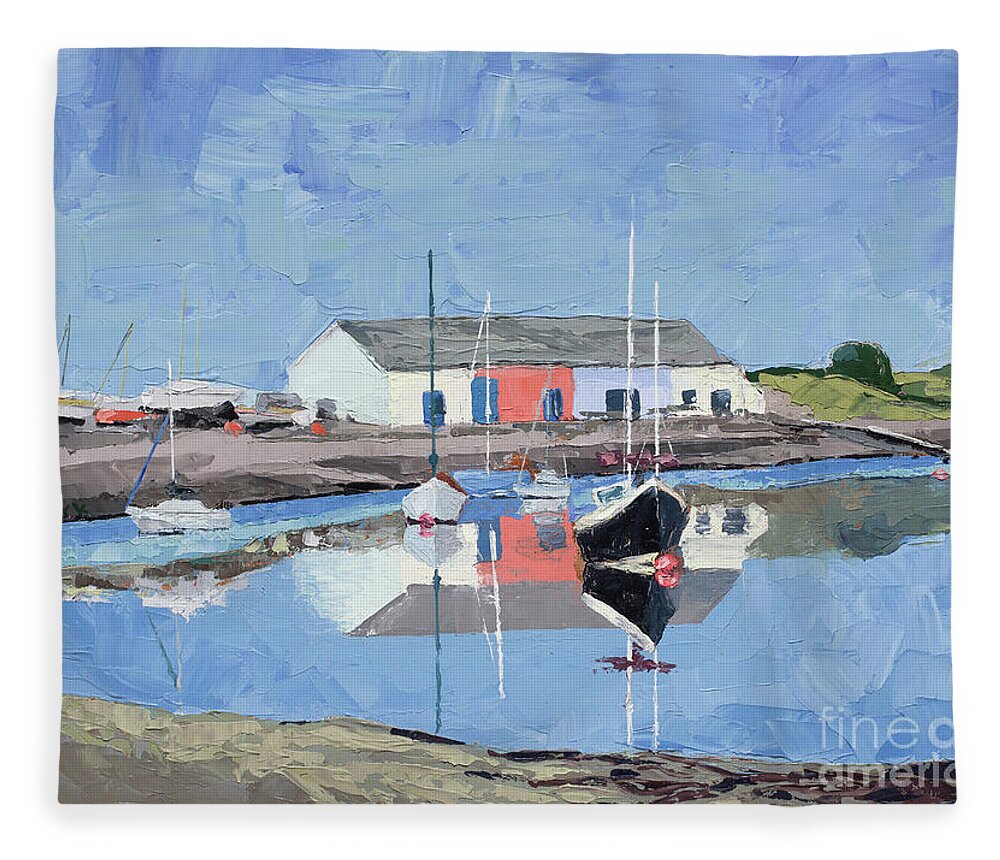 Oil Painting Fleece Blanket featuring the painting Findhorn Marina, 2015 by PJ Kirk