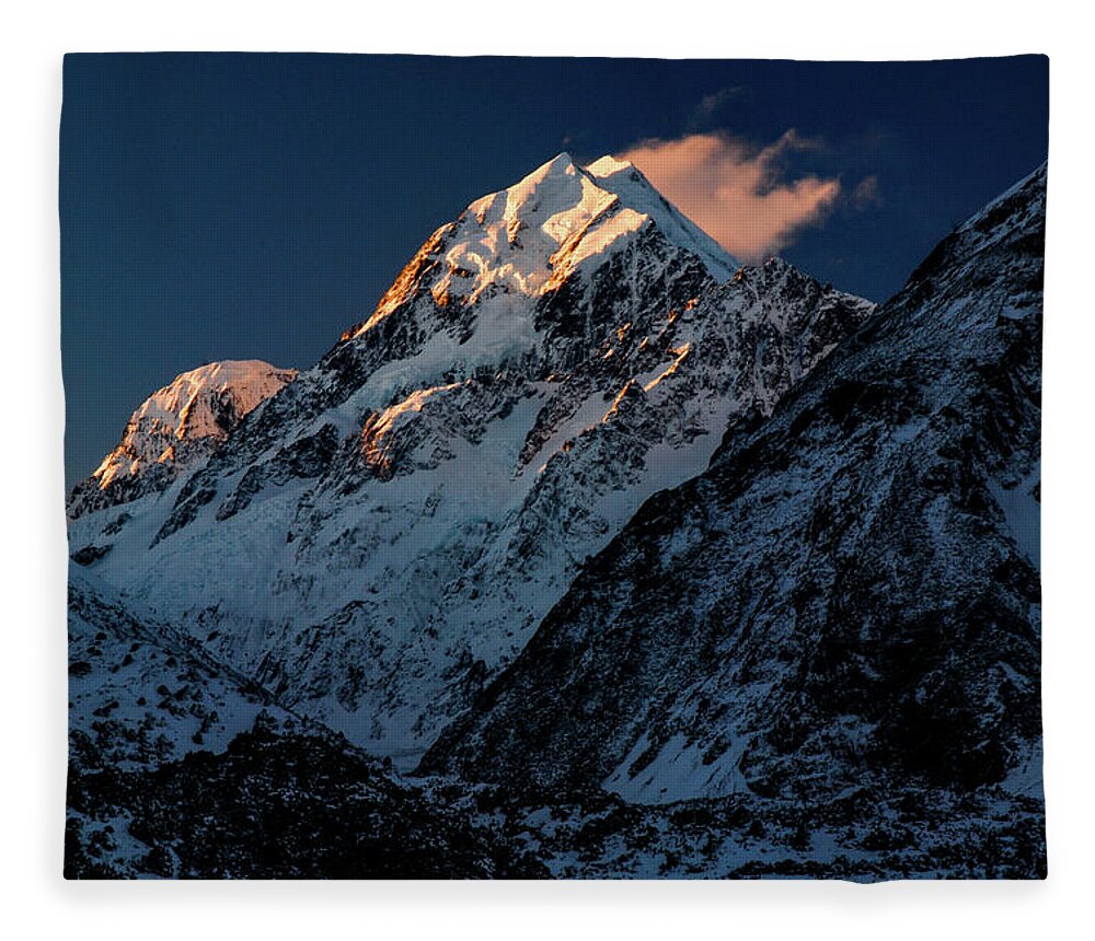 Mt Cook Fleece Blanket featuring the photograph Fire and Ice - Mount Cook National Park, South Island, New Zealand by Earth And Spirit