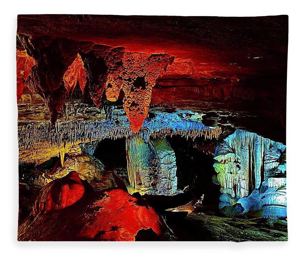 Fire Fleece Blanket featuring the photograph Fire and Ice in the Cave by Michael Oceanofwisdom Bidwell