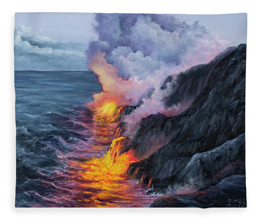 Hawaii Fleece Blanket featuring the painting Fire and Water by Darice Machel McGuire