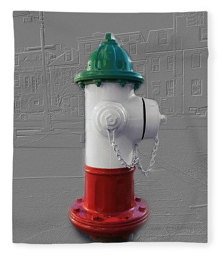 Italy Fleece Blanket featuring the photograph Fire Hydrant in Little Italy Baltimore Maryland - Emboss and colors series by Marianna Mills