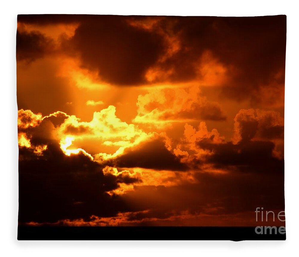 Firey Sunrise Fleece Blanket featuring the photograph Fire Over the Ocean by Mary Deal