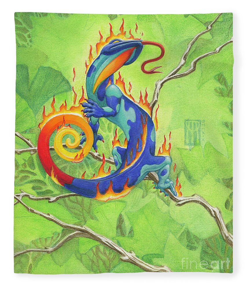 Sorcery: Contested Realms Fleece Blanket featuring the mixed media Lava Salamander by Melissa A Benson