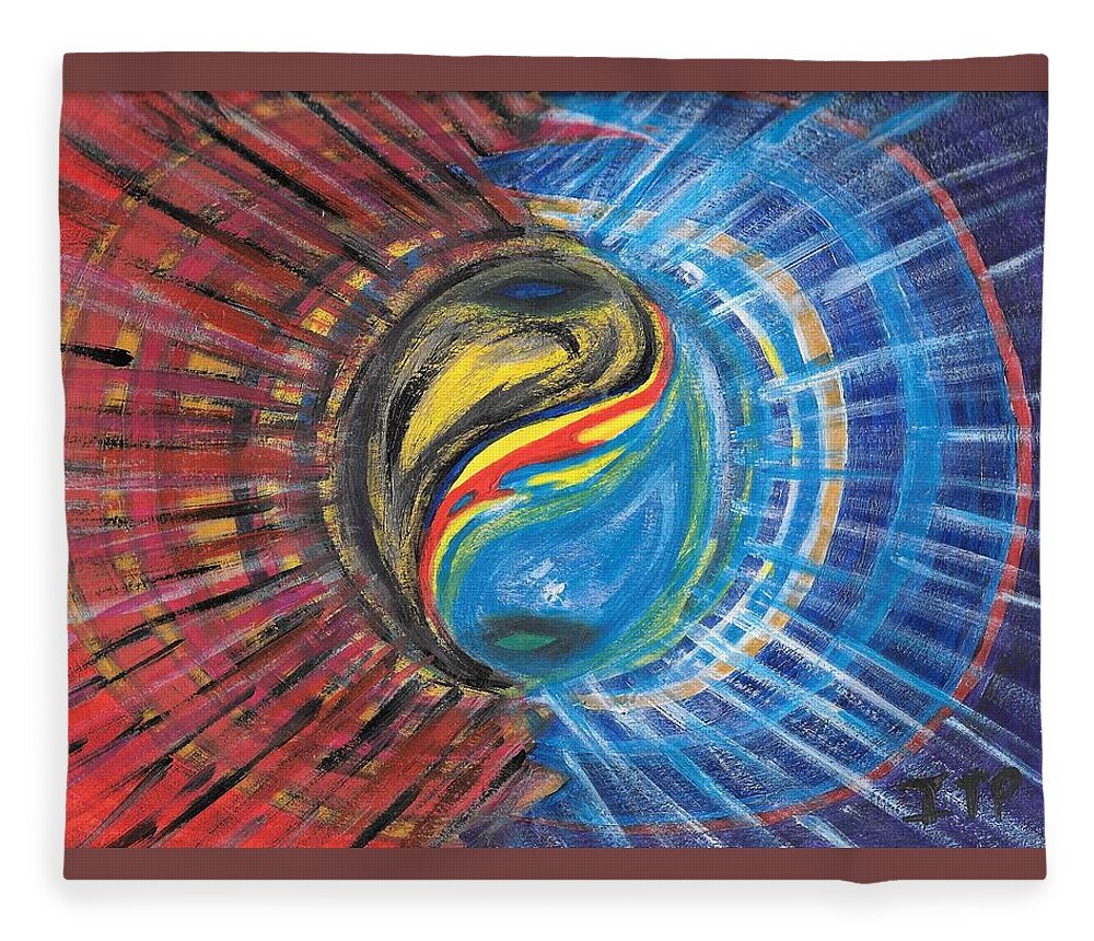 Yin Fleece Blanket featuring the painting Fire with Ice by Esoteric Gardens KN