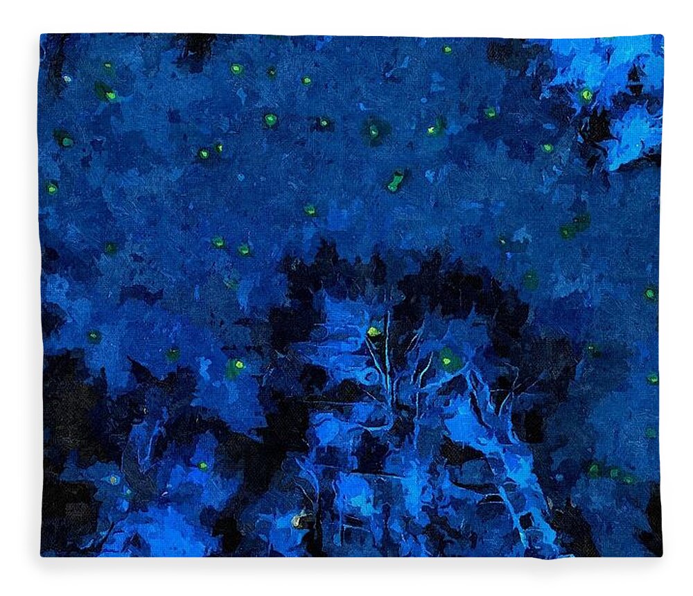 Firefly Fleece Blanket featuring the mixed media Firefly Night by Christopher Reed