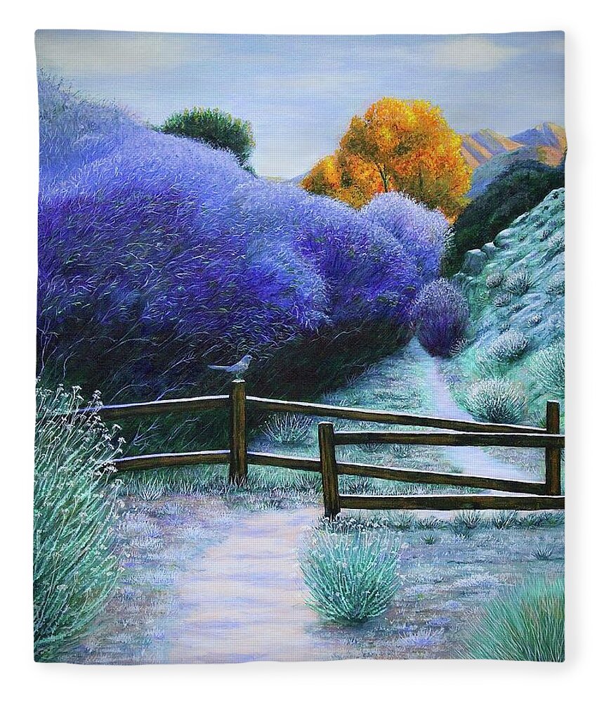 Kim Mcclinton Fleece Blanket featuring the painting First Frost on the Mesquite Trail by Kim McClinton