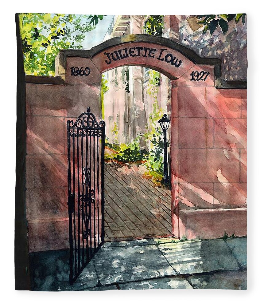 Savannah Fleece Blanket featuring the painting First Headquarters Gate Entrance by Merana Cadorette