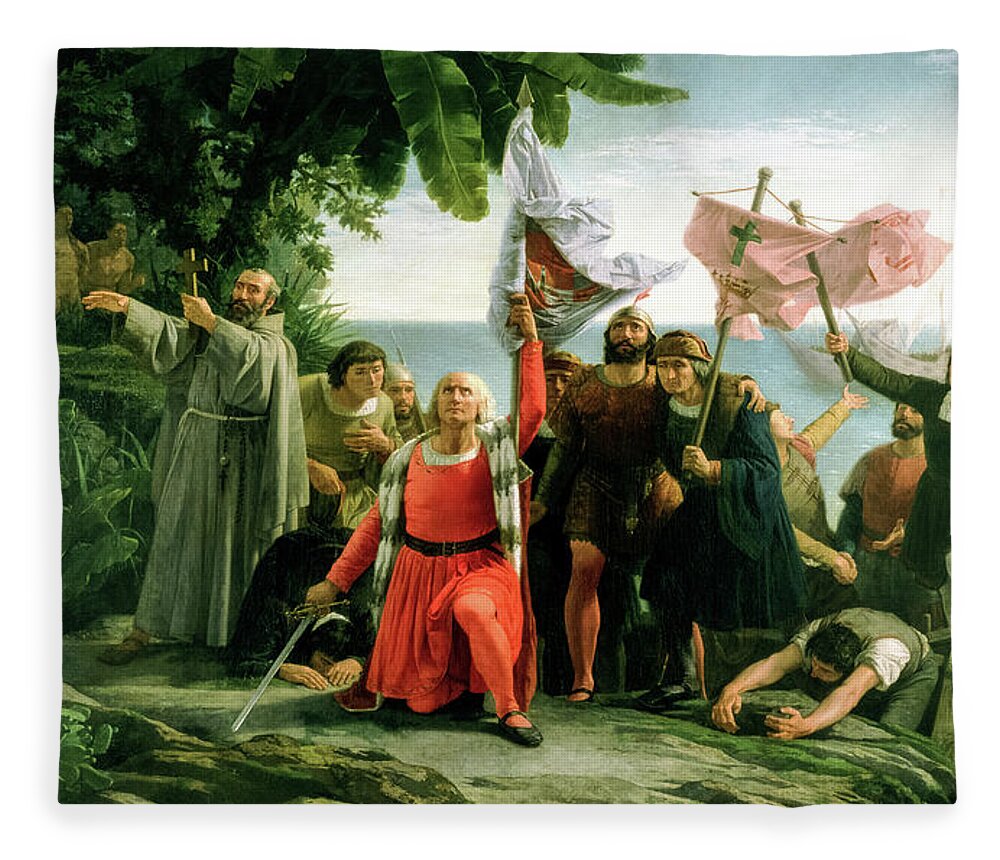 CHRISTOPHER COLUMBUS LANDS IN THE NEW WORLD OIL PAINTING ART REAL CANVAS PRINT 