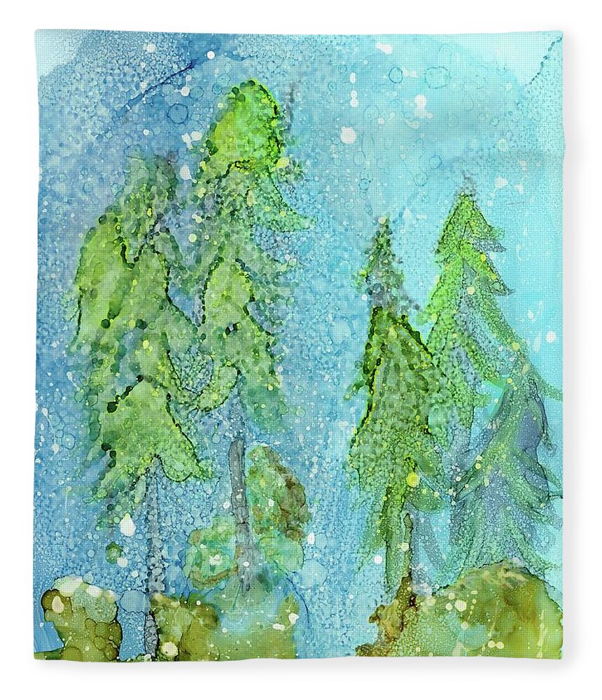 Blue Fleece Blanket featuring the painting First Snowfall by Katy Bishop