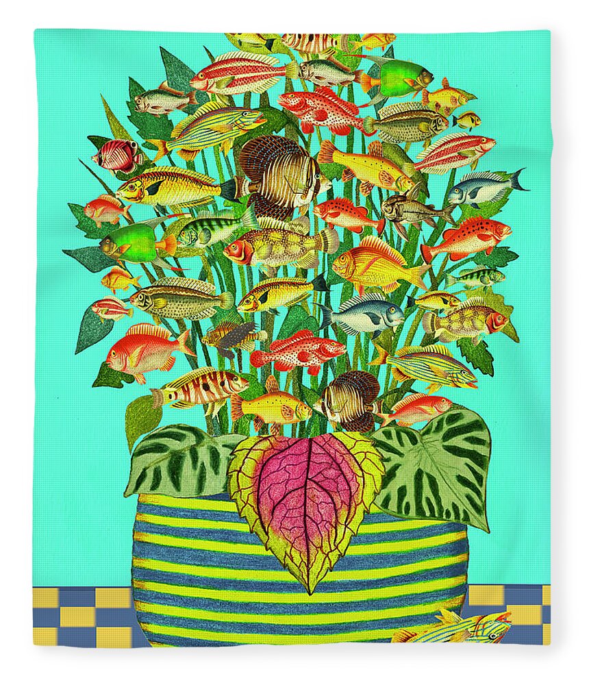 Bouquet Fleece Blanket featuring the mixed media Fish Bouquet by Lorena Cassady