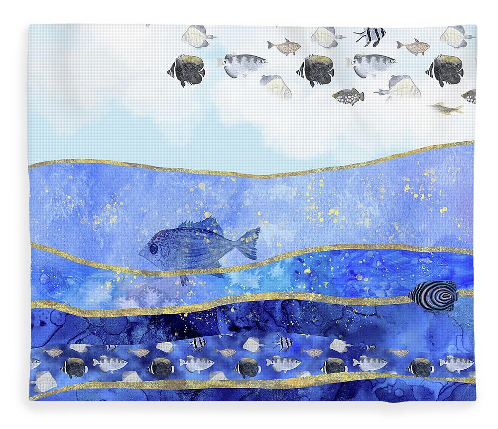 Climate Change Fleece Blanket featuring the digital art Fish in the Sky - Surreal Climate Change by Andreea Dumez