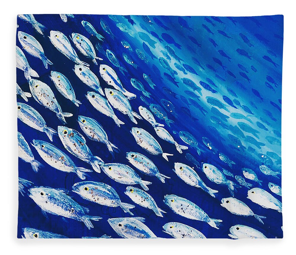 Fish-swirl Fleece Blanket featuring the painting Fish Swirl by Midge Pippel