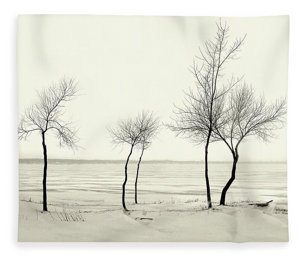 Lake Fleece Blanket featuring the photograph Five Lone Trees - Caseville, Michigan USA - by Edward Shotwell