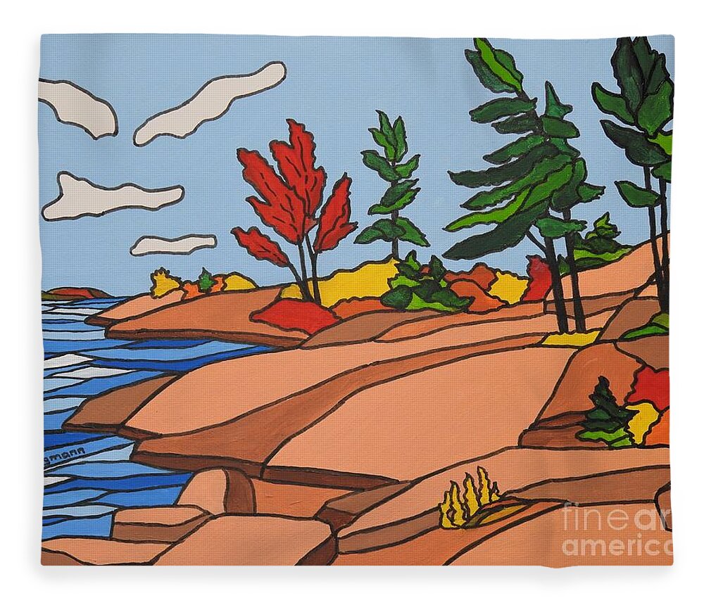 Landscape Fleece Blanket featuring the painting Flash of red by Petra Burgmann