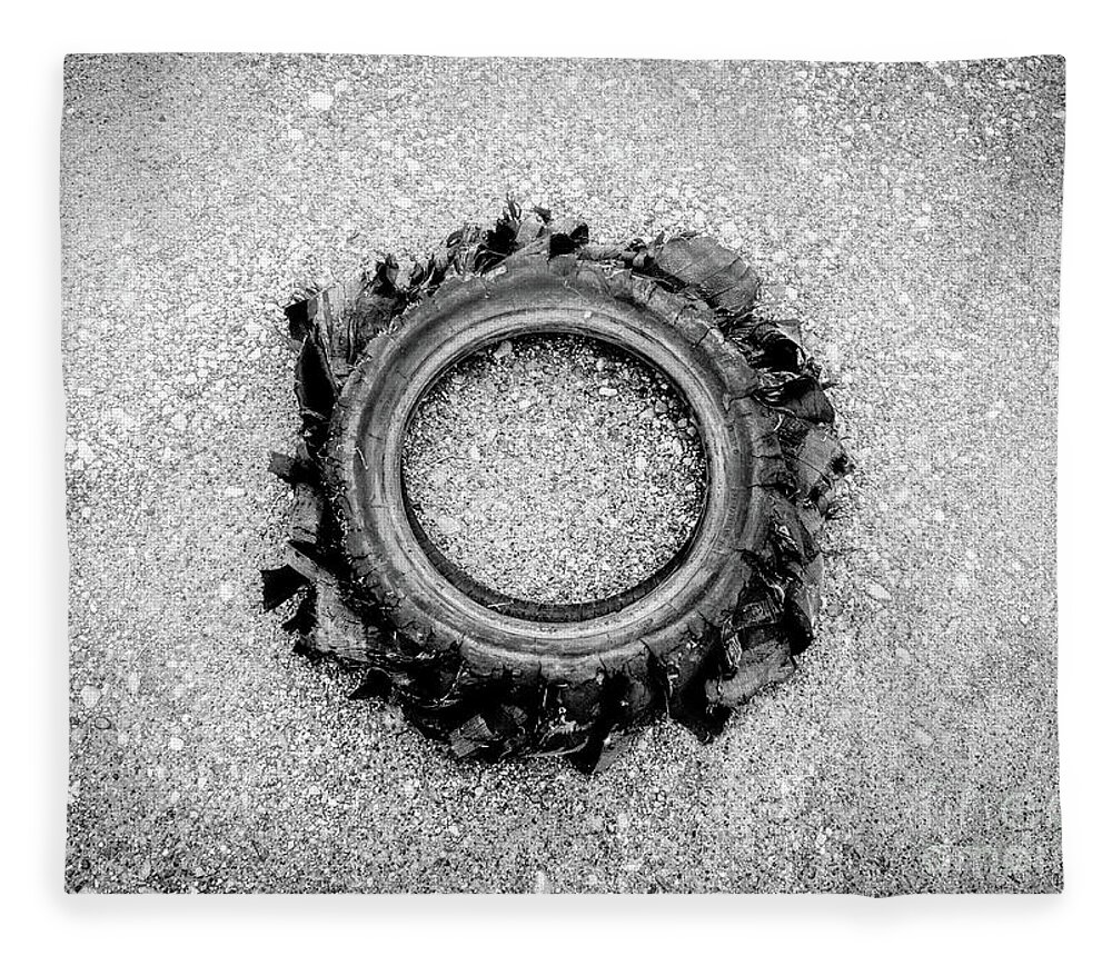 Blown Fleece Blanket featuring the photograph Flat Tire BW by Troy Stapek