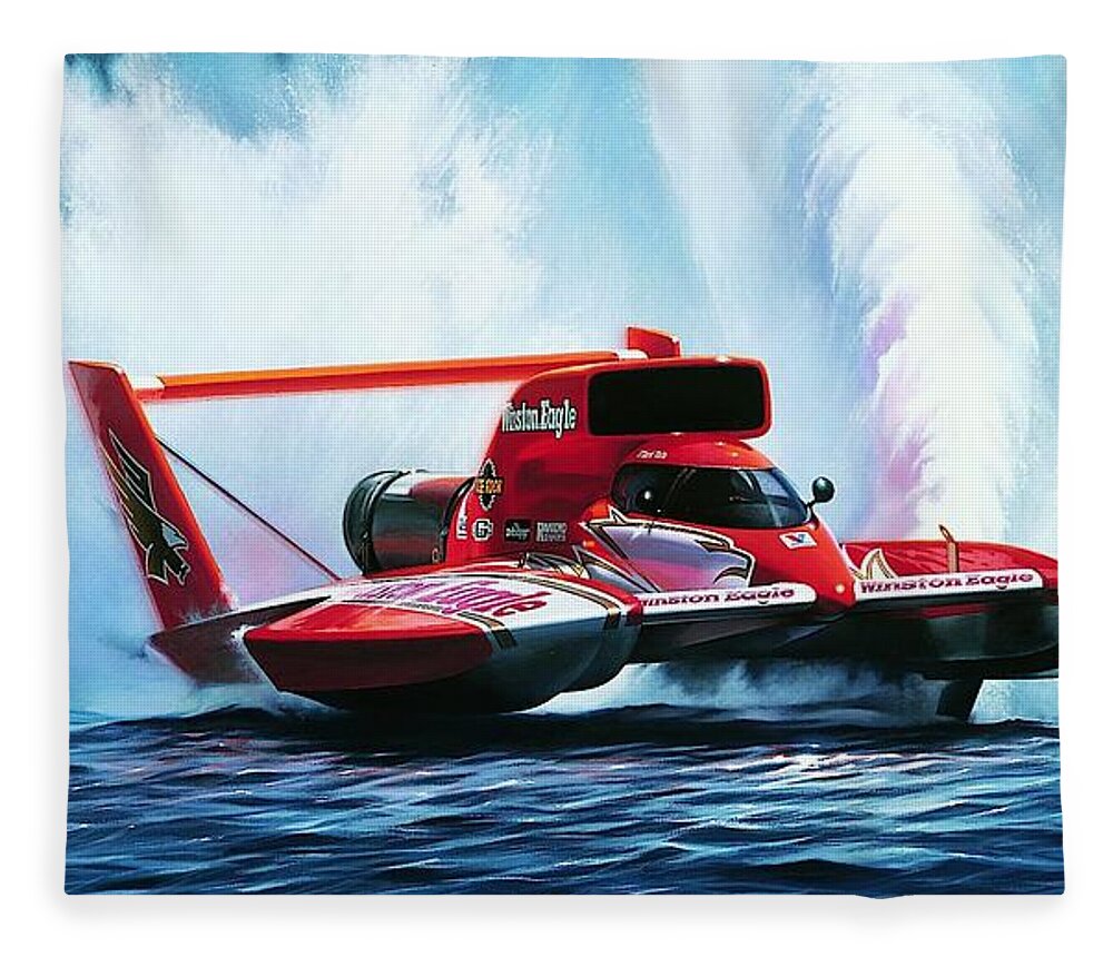 Drag Racing Nhra Top Fuel Funny Car John Force Kenny Youngblood Nitro Champion March Meet Images Image Race Track Fuel Unlimited Hydroplane Mark Tate Winston Eagle Boat Boats Fleece Blanket featuring the painting Flight of the Eagle by Kenny Youngblood