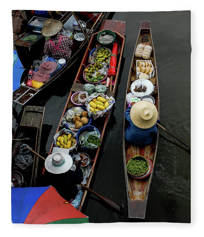 Floating Fleece Blanket featuring the photograph Market Mornings - Floating Market, Thailand by Earth And Spirit