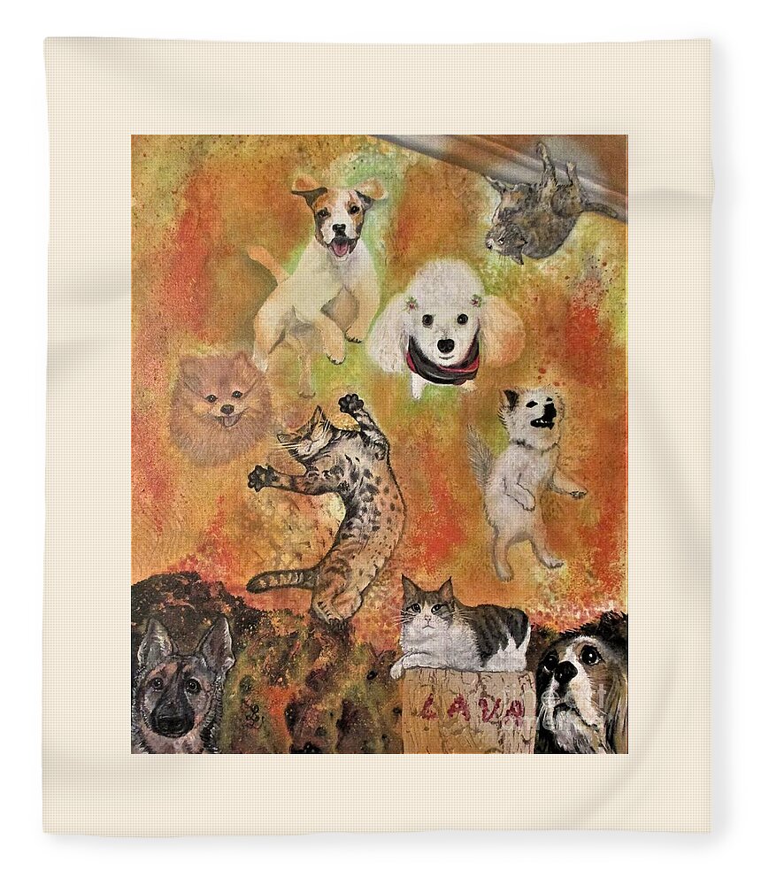 Pets Fleece Blanket featuring the painting Floor Is Lava Party by Lynn Raizel Lane