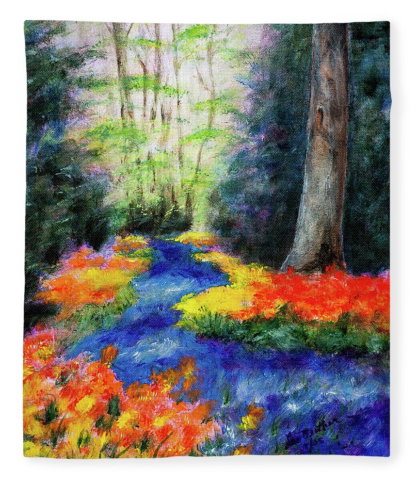 Acryiic Fleece Blanket featuring the painting Floral Pathway by Lee Beuther