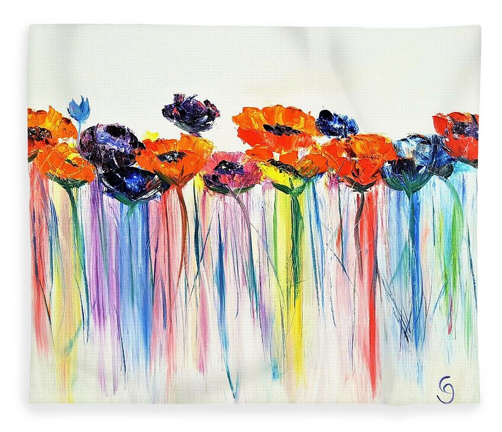 Poppies Fleece Blanket featuring the painting Flower Blast      4920 by Cheryl Nancy Ann Gordon