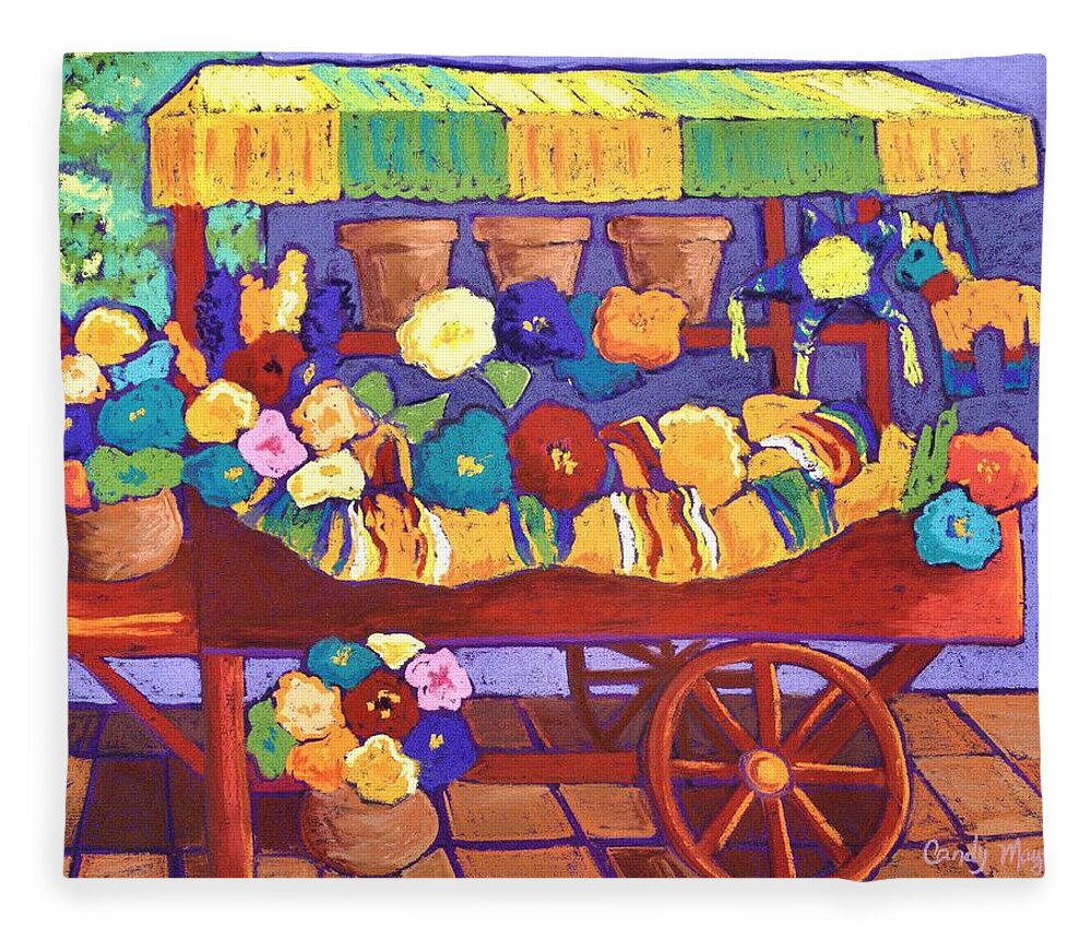 Flower Cart Fleece Blanket featuring the pastel Flower Cart by Candy Mayer