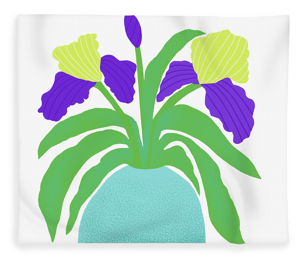 Irises Fleece Blanket featuring the drawing Flower-de-luce by Min Fen Zhu