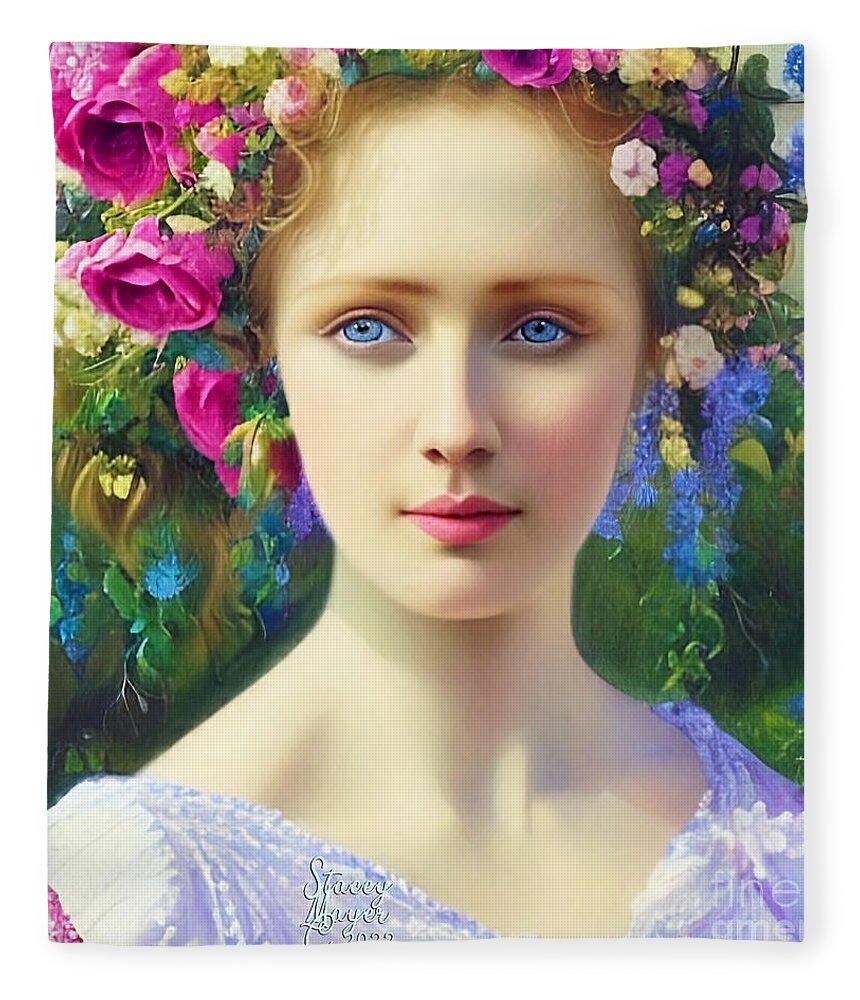Flower Art Fleece Blanket featuring the digital art Flower Fantasy Caroline by Stacey Mayer