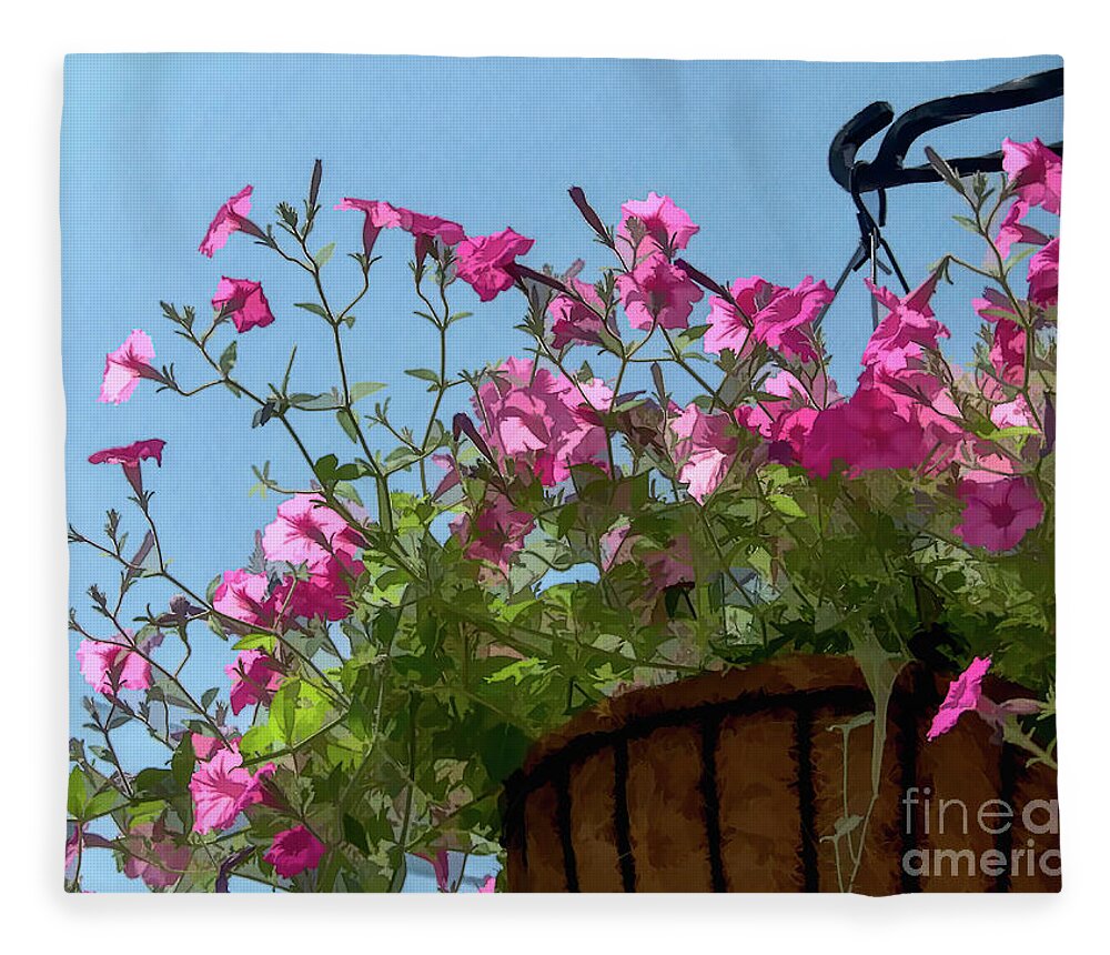Pink Fleece Blanket featuring the digital art Flowers and Sky by Amy Dundon