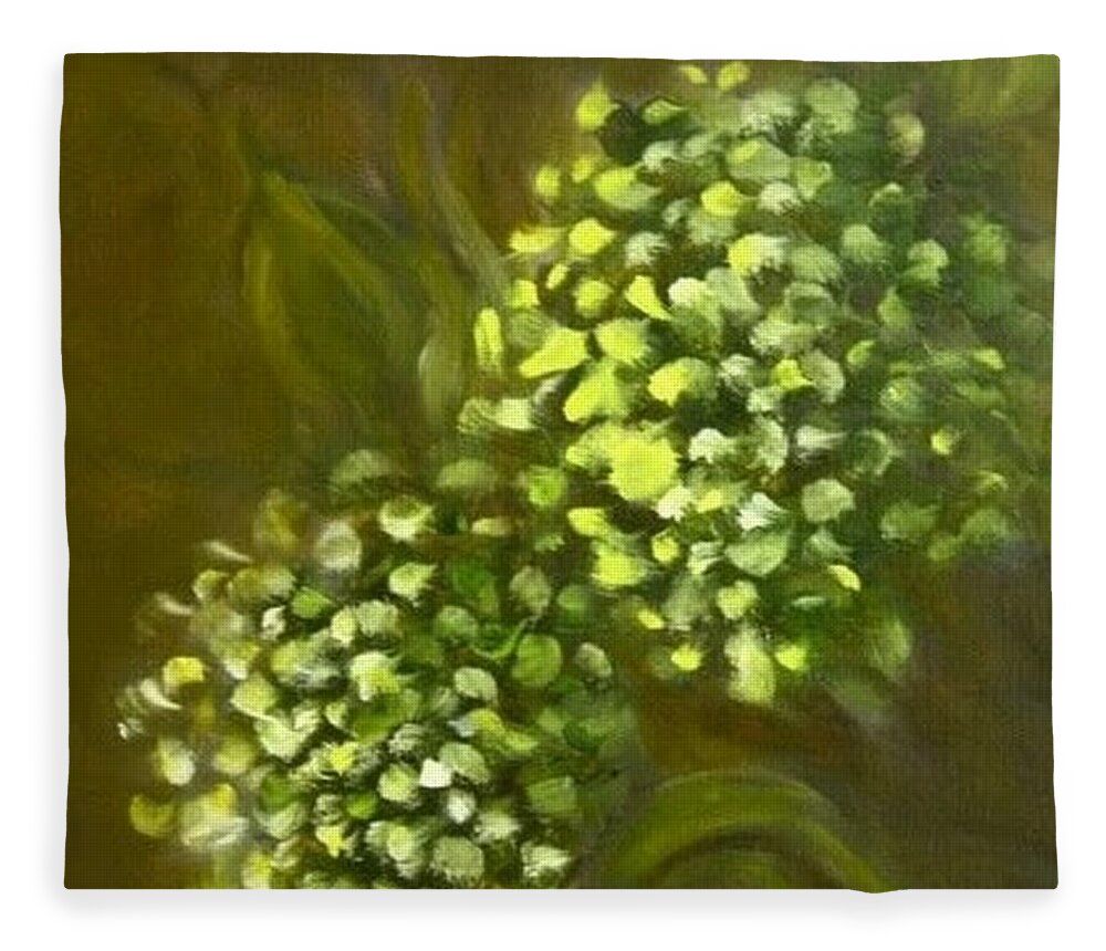 Hydrangea Fleece Blanket featuring the painting Flowers from my Garden by Juliette Becker