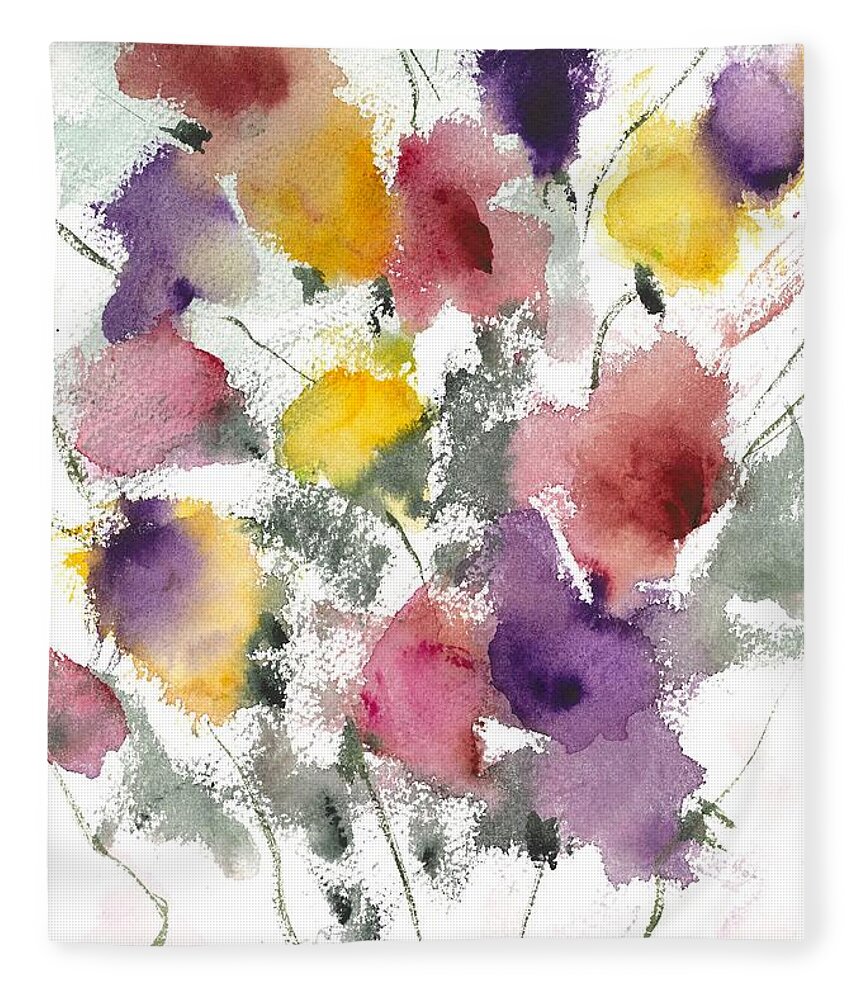 Water Fleece Blanket featuring the painting Flowers by Loretta Coca