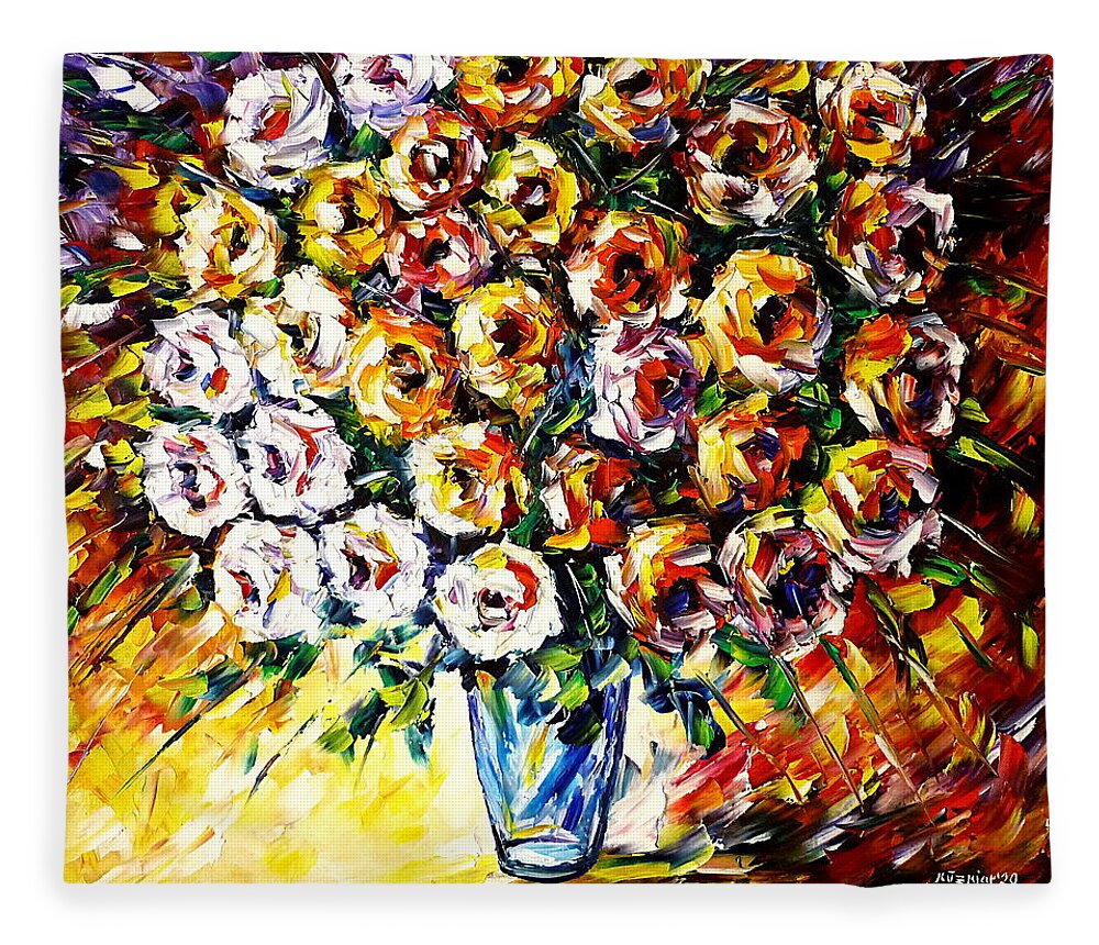 Bouquet Of Roses Fleece Blanket featuring the painting Flowers Of Love by Mirek Kuzniar
