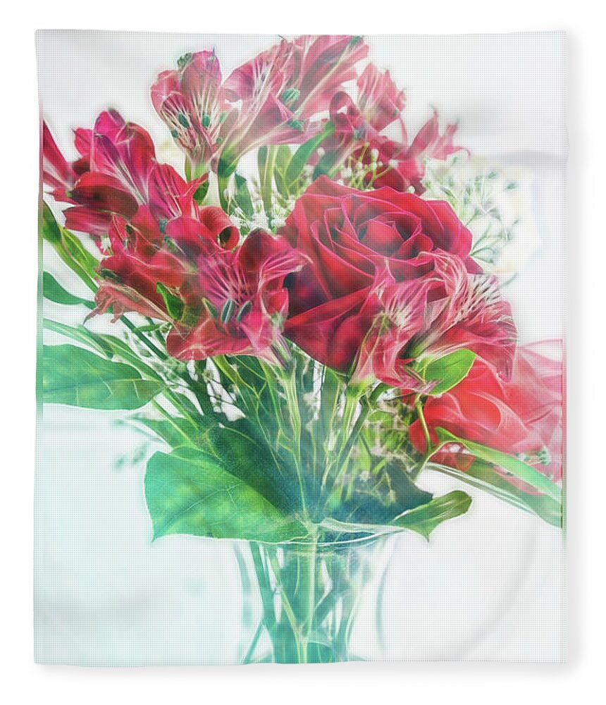 Red Flowers Fleece Blanket featuring the photograph Flowers with a Single Red Rose by Crystal Wightman