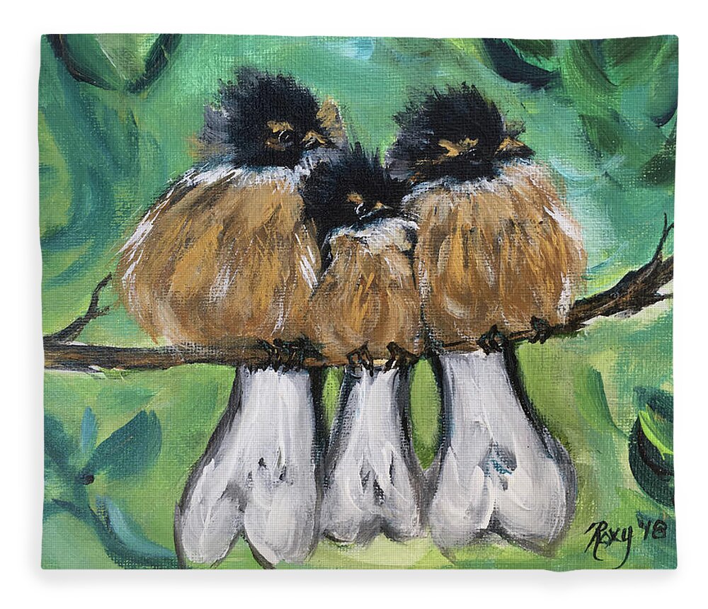 Birds Fleece Blanket featuring the painting Fluffies by Roxy Rich