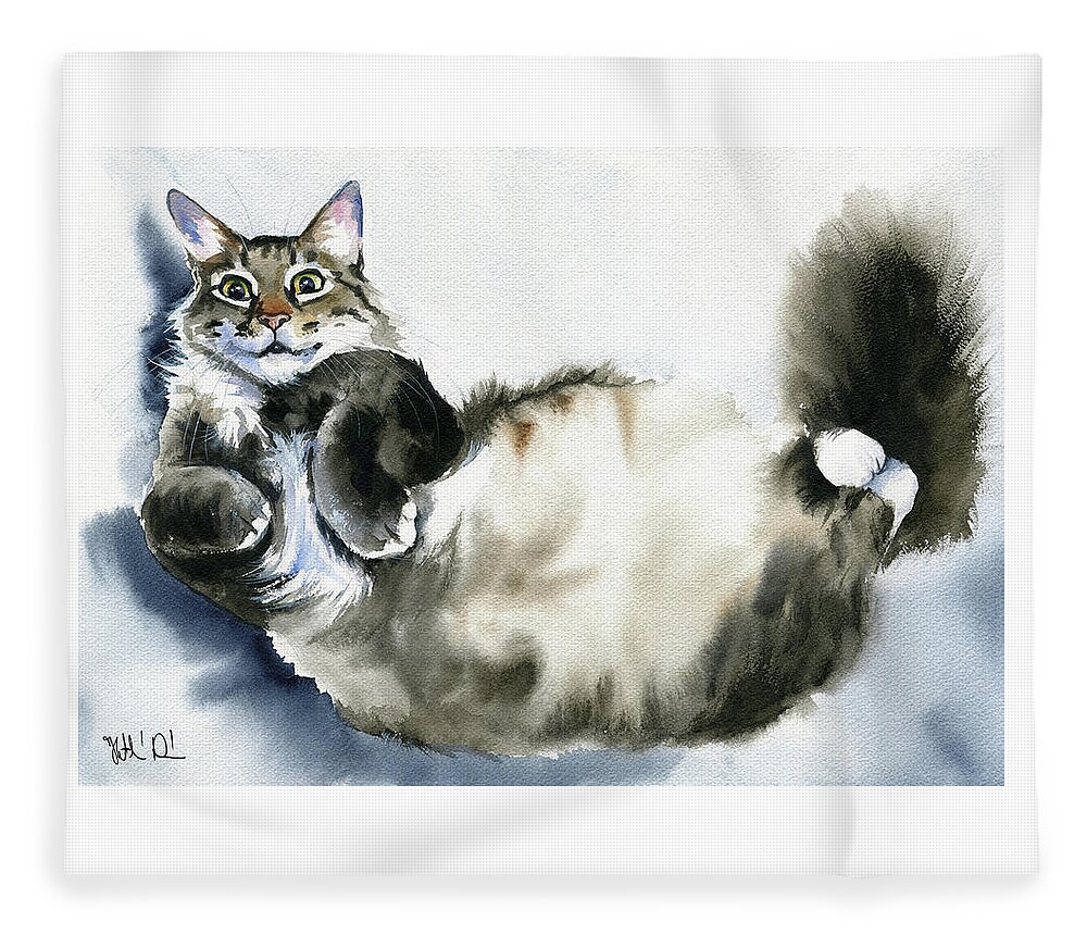 Cats Fleece Blanket featuring the painting Fluffy Lucky Cat Painting by Dora Hathazi Mendes
