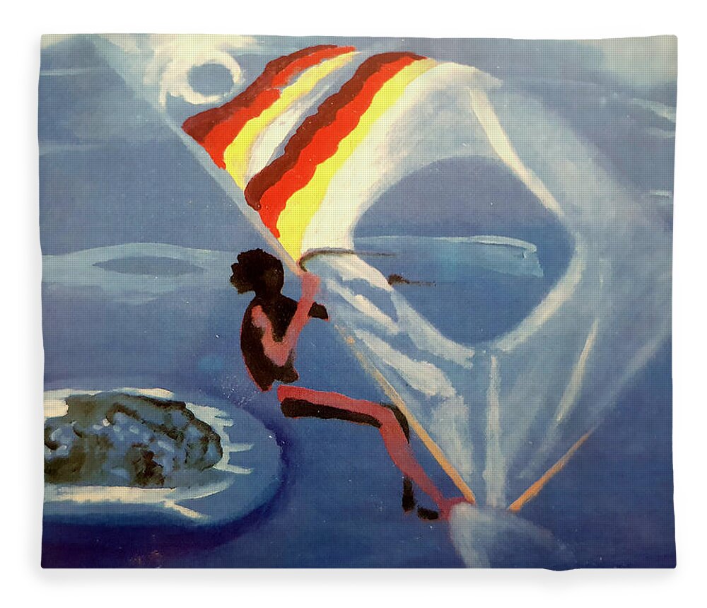 Windsurfer Fleece Blanket featuring the painting Flying Windsurfer by Enrico Garff