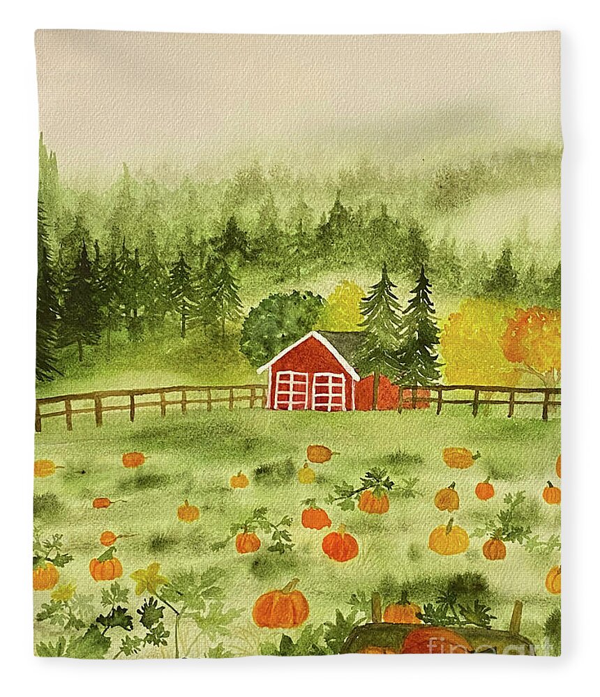 Fall Fleece Blanket featuring the painting Foggy Farm by Lisa Neuman