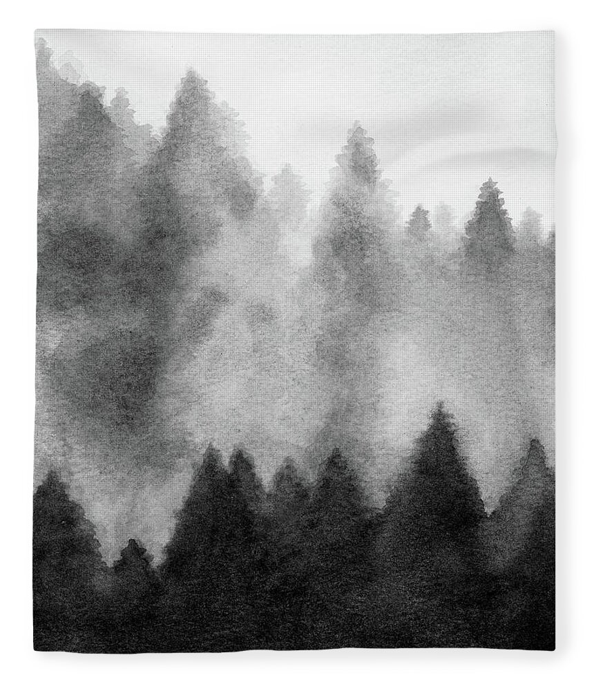 Misty Fleece Blanket featuring the painting Foggy Forest I by Rachel Elise