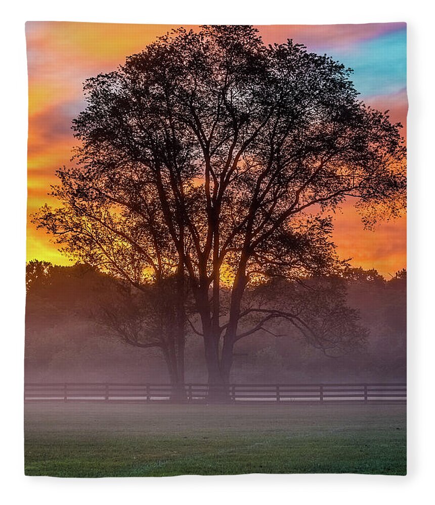 Foggy Kentucky Sunrise - Louisville Fleece Blanket by Gary Whitton - Pixels