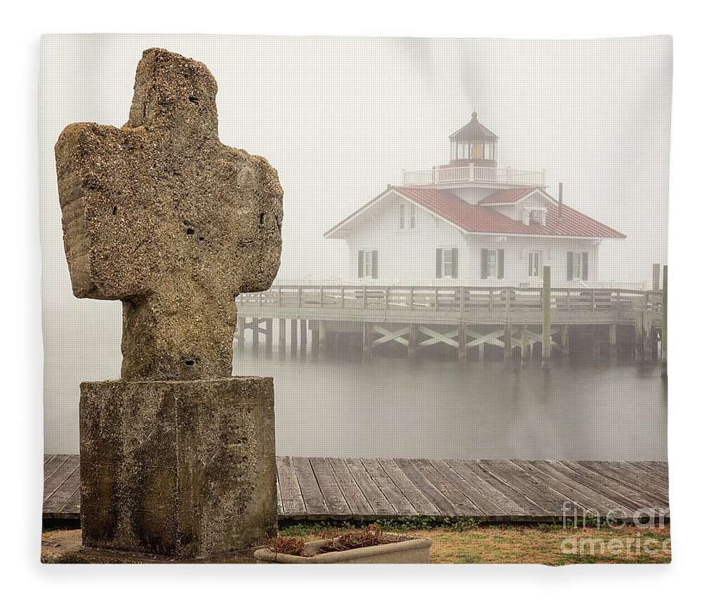 Manteo Fleece Blanket featuring the photograph Foggy morning near a lighthouse by Izet Kapetanovic